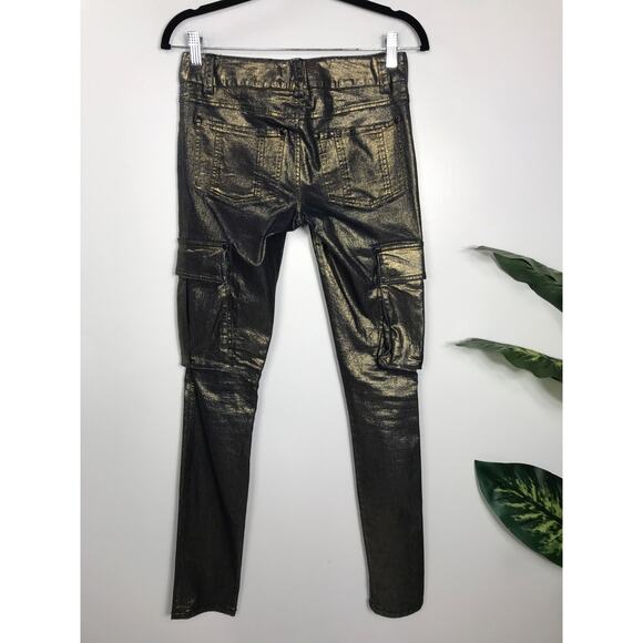 Alice & Olivia Metallic Gold Cargo Slim Jean Pants Women 0 / 25 Holiday NYE - Picture 3 of 11